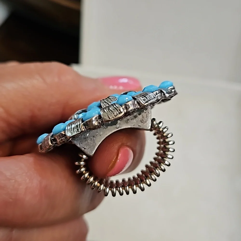 BABY BLUE SILVER ADJUSTABLE‎ BAND STRETCH COSTUME RING